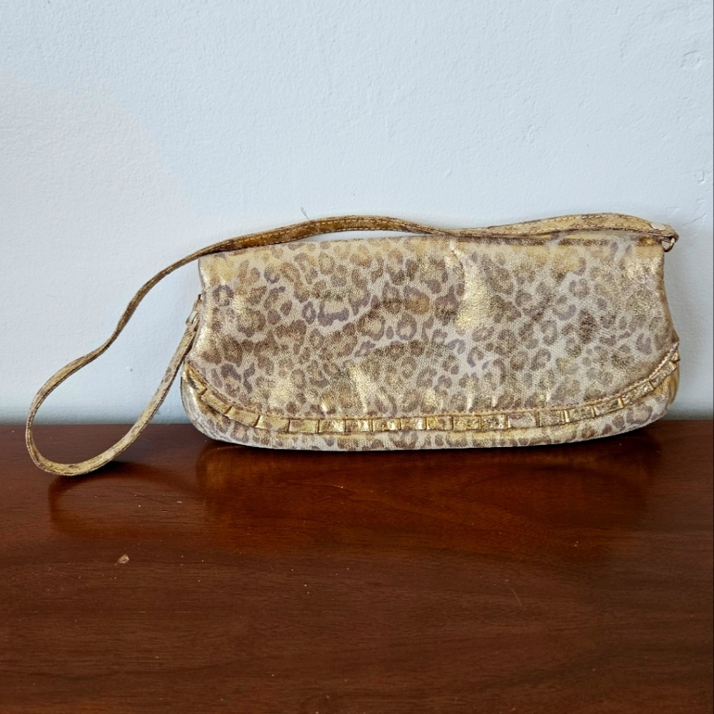 Inge Christopher gold metallic leopard print clutch purse - evening or holiday!